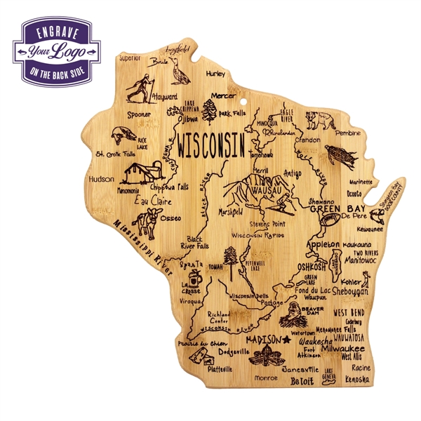 Wisconsin shaped destination cutting board.... from ASI 91565 Totally Bamboo