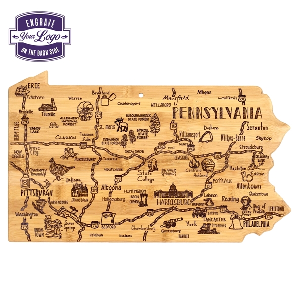 Pennsylvania shaped destination cutting board.... from ASI 91565 Totally Bamboo