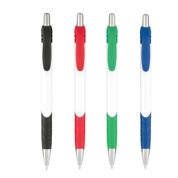 Plastic retractable pen - white barrel with colored trim - black... from ASI 44368 ZZ DROPPED -Cedar Crest Manufacturing / Cedar Crest
