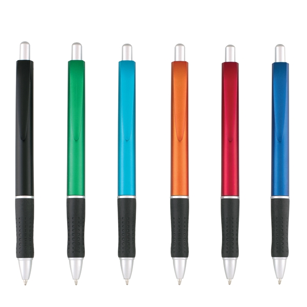 Plastic Metallic colored ballpoint pen with plunger action mechanism.... from ASI 44368 ZZ DROPPED -Cedar Crest Manufacturing / Cedar Crest