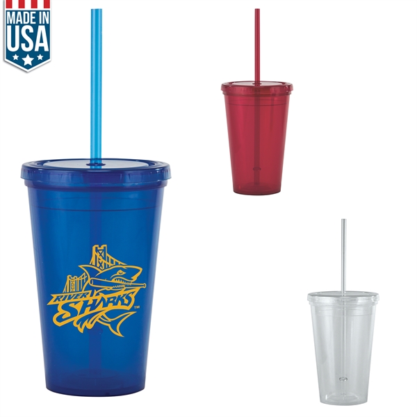 16-ounce drinking glass with a lid, straw, and double-wall insulation.... from ASI 57653 Gold Bond