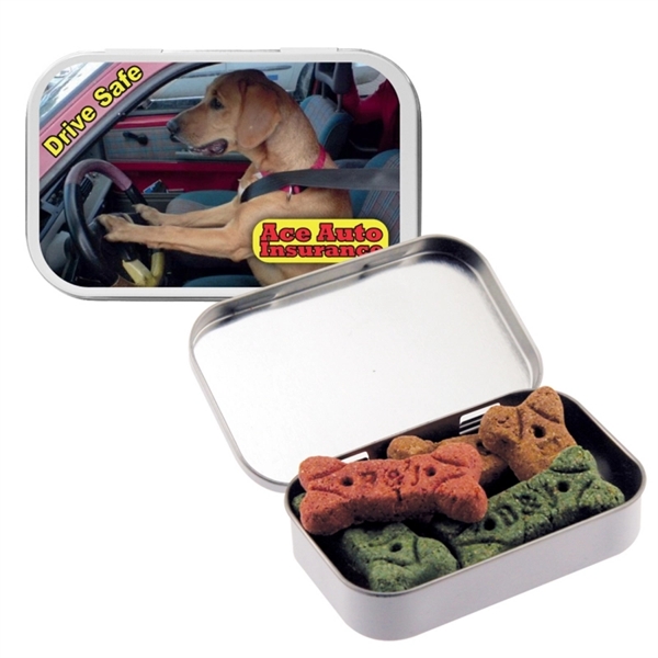 Large tin filled with dog bone treats.... from ASI 61125 Hit Promotional Products / Hit®
