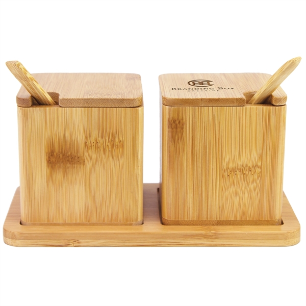 Bamboo double dipper salt box with spoon & tray.... from ASI 91565 Totally Bamboo