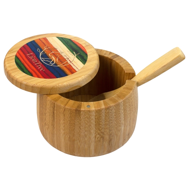 Layered birchwood sugar bowl with spoon in warm yet bold colors... from ASI 91565 Totally Bamboo
