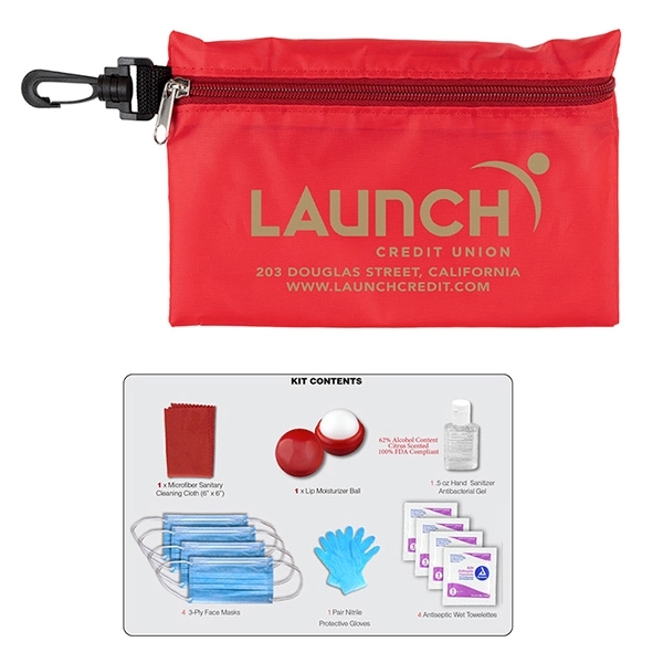 12 piece safety kit with a zippered pouch and carabineer attachment.... from ASI 62660 Innovation Line