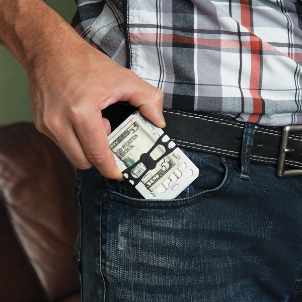 Stainless steel multi-tool that acts as a wallet as well as... from ASI 46170 Compass Industries Inc