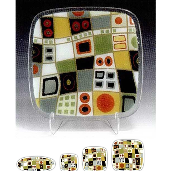 Retro Grid 8" Fused glass art square plate. Made in the USA. Food