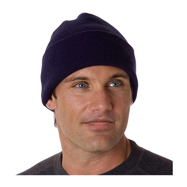 Solid color knitted acrylic beanie unisex cuff with Woven label with... from ASI 37218 Athena Promo (tm)