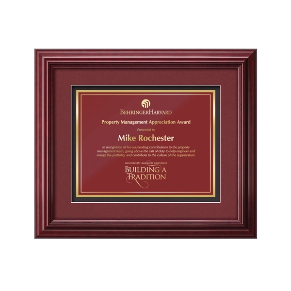 The mahogany finished wood frame of the Darlington award is complimented... from ASI 84592 St Regis Group / St Regis