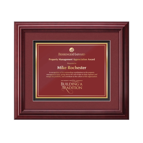 The mahogany finished wood frame of the Darlington award is complimented... from ASI 84592 St Regis Group / St Regis