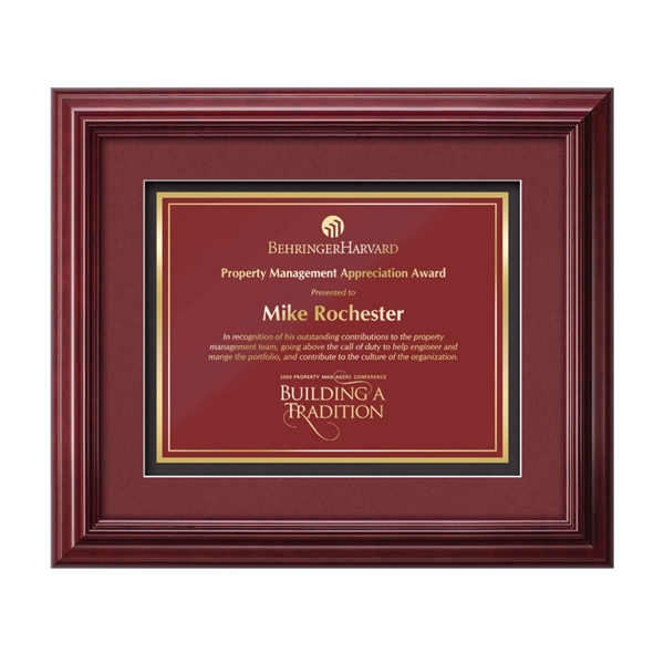 The mahogany finished wood frame of the Darlington award is complimented... from ASI 84592 St Regis Group / St Regis