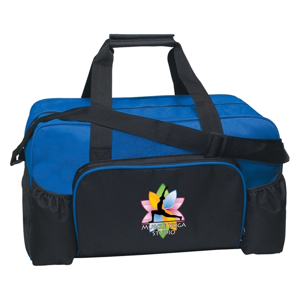 Polyester duffel bag with two side pockets for cell phone, water,... from ASI 61125 Hit Promotional Products / Hit®