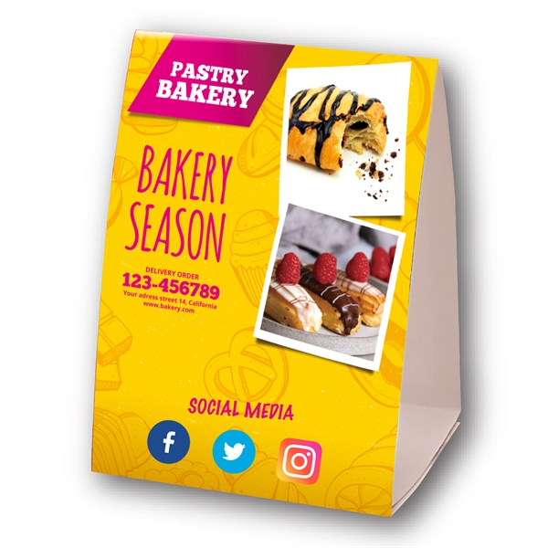 1.50" x 3.375" two-sided 11pt glossy stock table tent display. Made... from ASI 62088 IDProductsource
