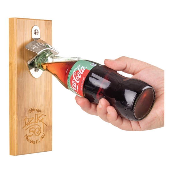 Bamboo and zinc alloy magnetic wall mounted bottle opener plaque.... from ASI 57655 STOPNGO Line