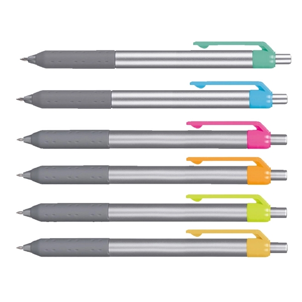 plunger-action metal pen with a co-molded soft grip with 1C Screen... from ASI 37218 Athena Promo (tm)