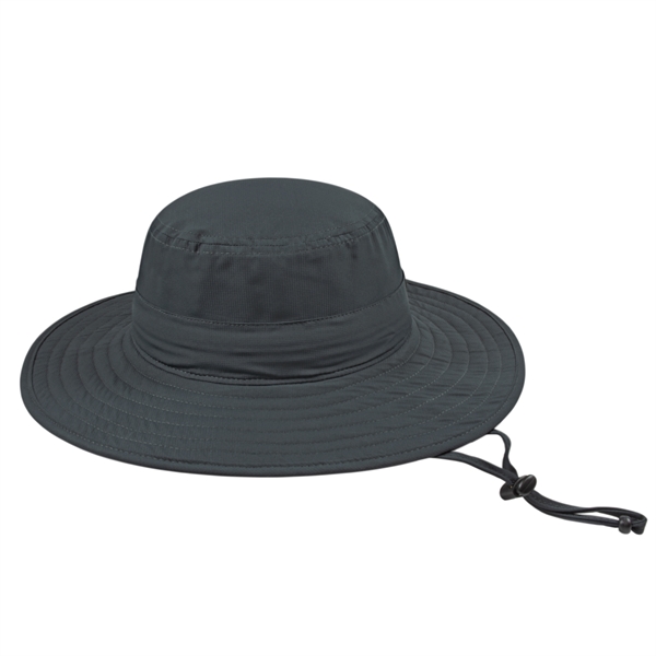 Polyester boonie-style unstructured cap with full brim and corded chin strap.... from ASI 43792 Cap America Inc
