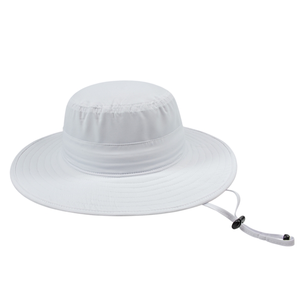 Polyester boonie-style unstructured cap with full brim and corded chin strap.... from ASI 43792 Cap America Inc
