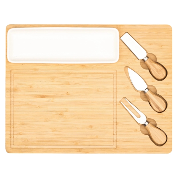 Bamboo cheese cutting board and ceramic serving tray with pointed tip... from ASI 57655 STOPNGO Line