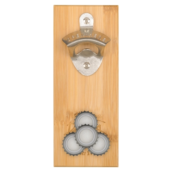 Bamboo and zinc alloy magnetic wall mounted bottle opener plaque.... from ASI 57655 STOPNGO Line