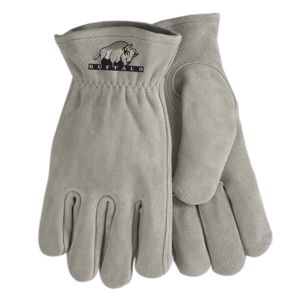 Suede cowhide leather gloves in light gray with a keystone thumb... from ASI 90160 Suntex Industries