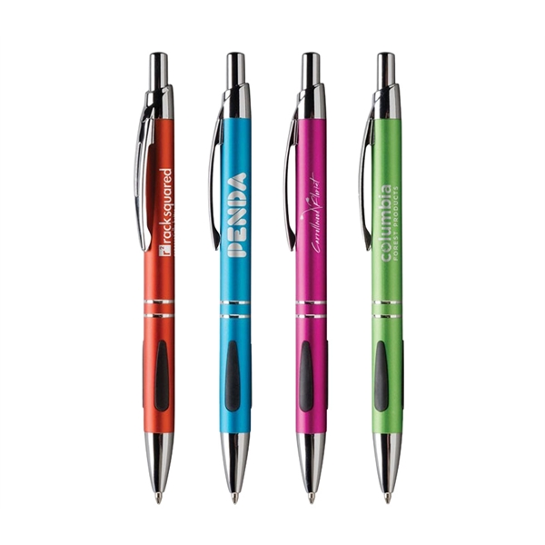 5.60" x 0.4" Euro Grip plunger-action metal ballpoint pen with chrome... from ASI 37218 Athena Promo (tm)