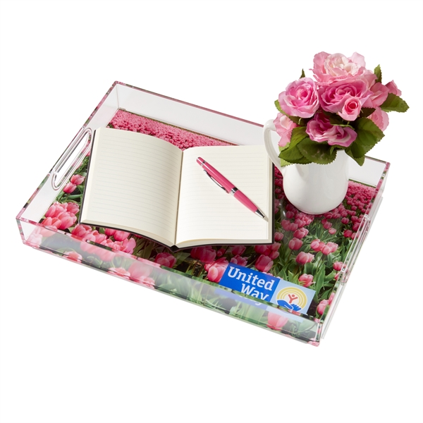 11"L x 16"W clear acrylic serving tray with handles, used for... from ASI 46170 Compass Industries Inc