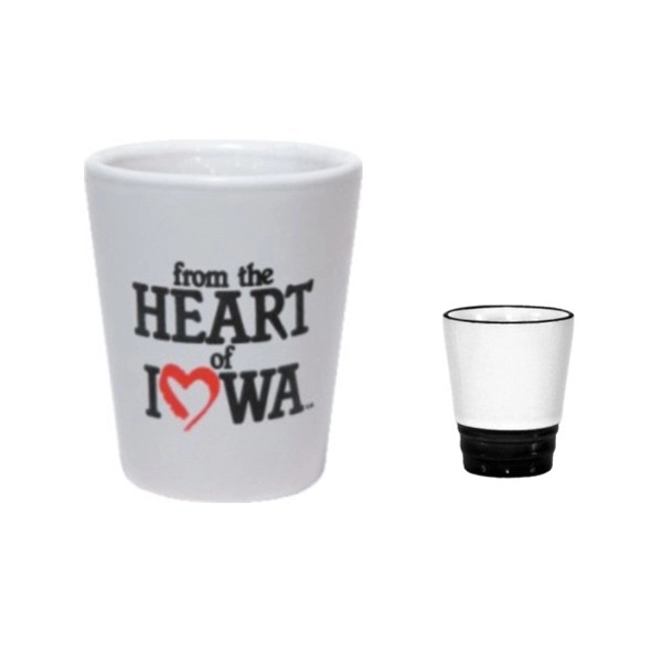 1.5oz Ceramic Shot Glass with Colored Trim, spot color... from ASI 80093 Pyrographics / Pyrographics Line
