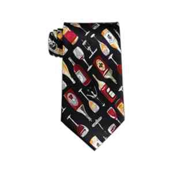 Wine bottles and corkscrew necktie pattern on black background.... from ASI 98085 Wolfmark