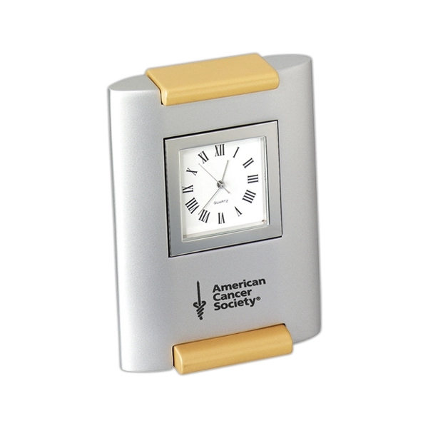 Silver quartz clock with Roman numerals, 2 1/2" x 3 1/4"... from ASI 55540 Furniward Company / Furniward