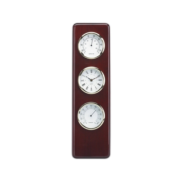 Wooden weather station with clock, thermometer and hygrometer, 5" x 17"... from ASI 55540 Furniward Company / Furniward