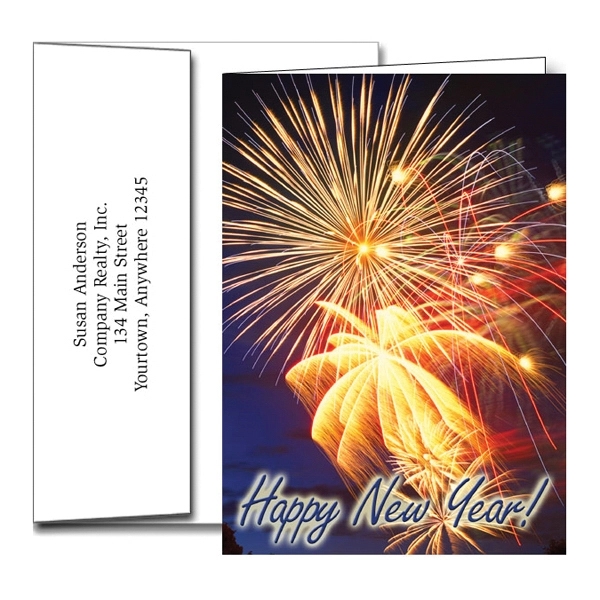 New Years greeting cards with fireworks design... from ASI 46719 Corner Lot Marketing Inc / CLMPromotions