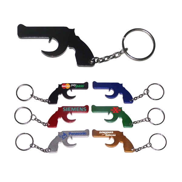 Gun shape bottle opener with key chain, black.... from ASI 74585 Nu Promo International / Nu Promo Line