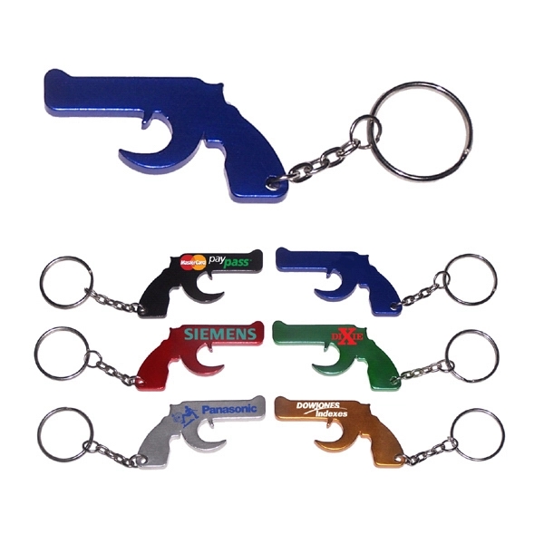 Gun shape bottle opener with key chain, blue.... from ASI 74585 Nu Promo International / Nu Promo Line