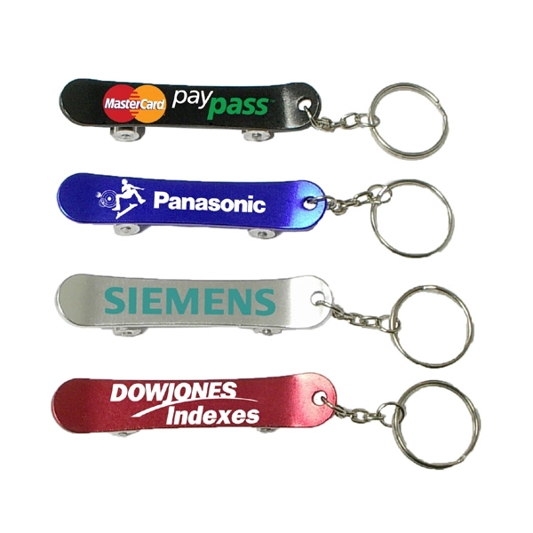 Skateboard shape bottle opener with key chain.... from ASI 74585 Nu Promo International / Nu Promo Line