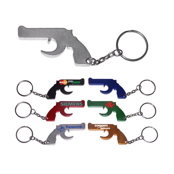 Gun shape bottle opener with key chain, silver.... from ASI 74585 Nu Promo International / Nu Promo Line