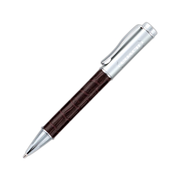 Brass twist-action ballpoint pen with striking satin nickel cap, black ink... from ASI 90859 Tempo Industries Inc / TimeNet