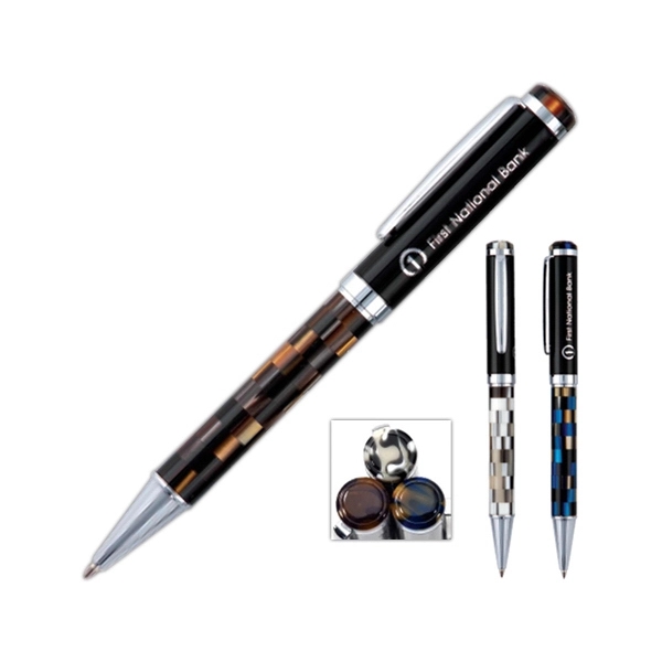 Brass twist action ballpoint pen with a resin geometric design, black... from ASI 90859 Tempo Industries Inc / Tempoline TimeNet