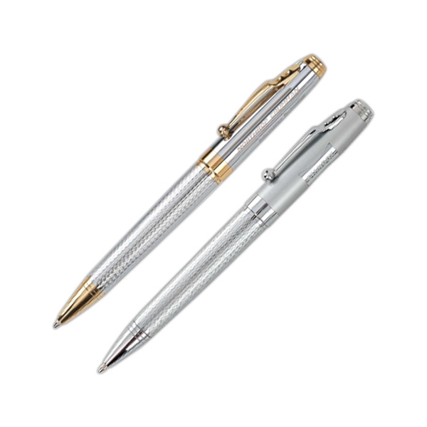 Twist action ballpoint pen with diamond-cut silver accents on the barrel... from ASI 90859 Tempo Industries Inc / Tempoline