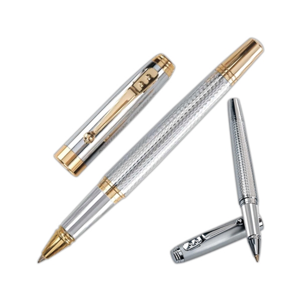 Silver cap off rollerball pen with diamond cut silver accents on... from ASI 90859 Tempo Industries Inc / Tempoline