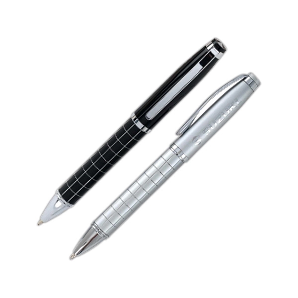 Brass twist action ballpoint pen with diamond-cut silver accents on the... from ASI 90859 Tempo Industries Inc / Tempoline