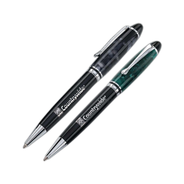 Solid brass ballpoint pen with twist-action mechanism, crushed seashell-like resin cap... from ASI 90859 Tempo Industries Inc / TimeNet