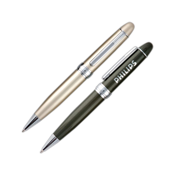 Brass twist action ballpoint with bold center ring, black ink and... from ASI 90859 Tempo Industries Inc / TimeNet