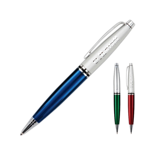 Brass twist action ballpoint pen with chrome finish accents in the... from ASI 90859 Tempo Industries Inc / Tempoline