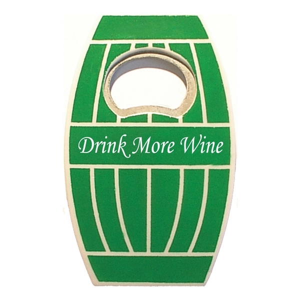 Jumbo size oak barrel shape magnetic bottle opener.... from ASI 74585 Nu Promo International / Nu Promo Line