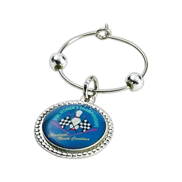 Silver finish wine charm with ring and 2 beads souvenir collectible... from ASI 68760 Marken Industries / Marken