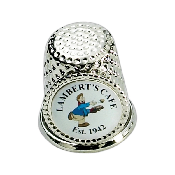 Silver finish thimble souvenir collectible with emblem.... from ASI 68760 Marken Industries / Marken