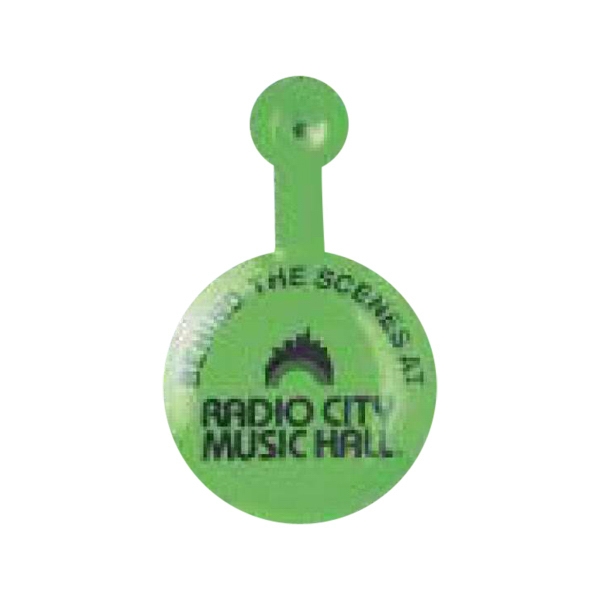 Plastic coated metal litho admission tabs. Large size plastic coated litho