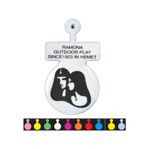 Plastic coated metal litho admission tabs. Large size plastic coated litho