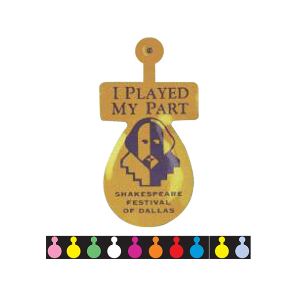 Plastic coated metal litho admission tabs. Large size plastic coated litho