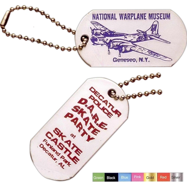 Military style dog tag keytag with 4" beaded ball chain. 4... from ASI 41080 Nelson Boone Co Inc / Alumaline® & Brass